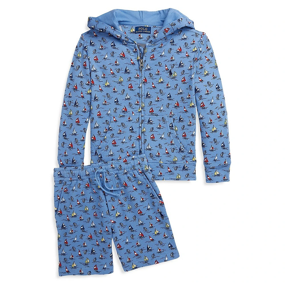 Hudson's Bay Little Boy's Sailboat-Print Spa Terry Zip Hoodie