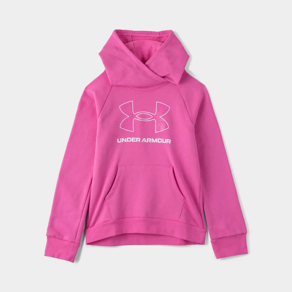 JD Sports Under Armour Junior Girls' Rival Fleece Big Logo Pullover Hoodie Pink Edge / White