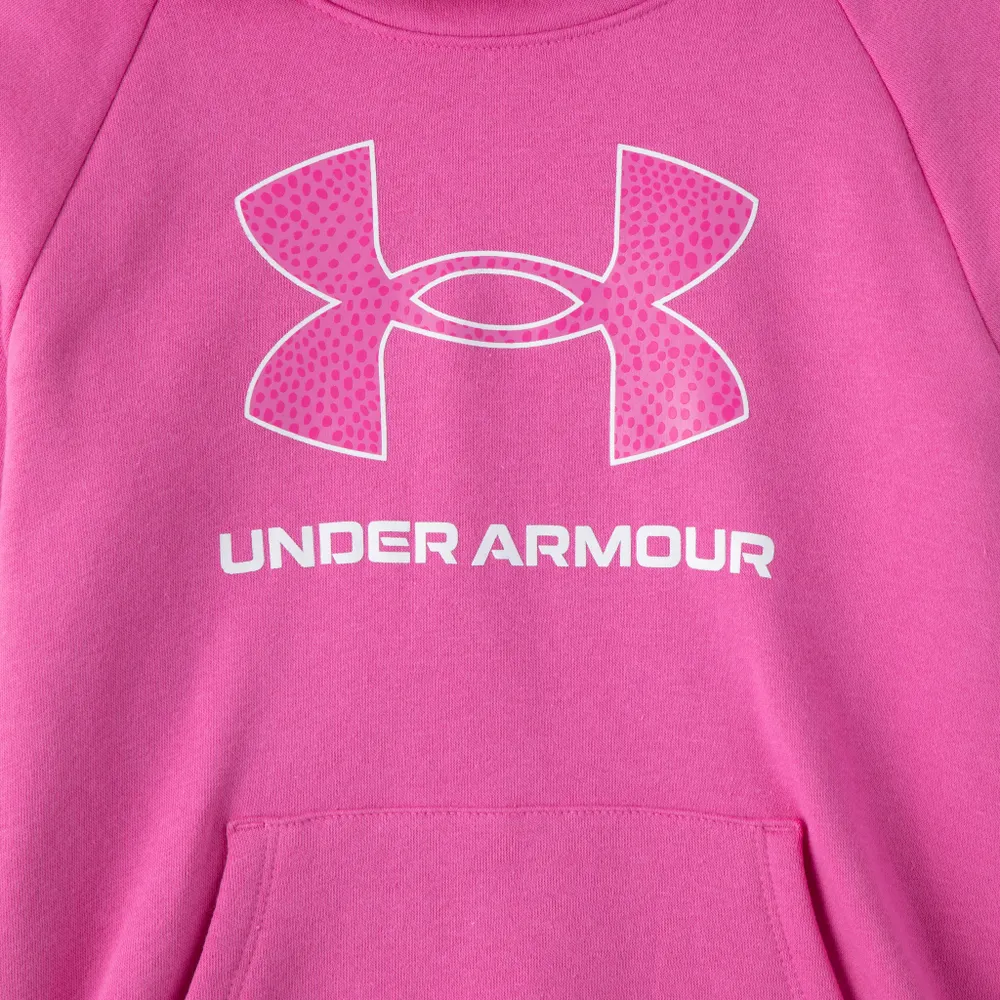 JD Sports Under Armour Junior Girls' Rival Fleece Big Logo Pullover Hoodie Pink Edge / White