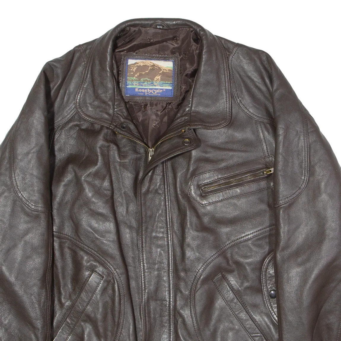 KONELY CUIR Mens Biker Jacket Brown Leather 90s XL