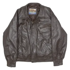 KONELY CUIR Mens Biker Jacket Brown Leather 90s XL