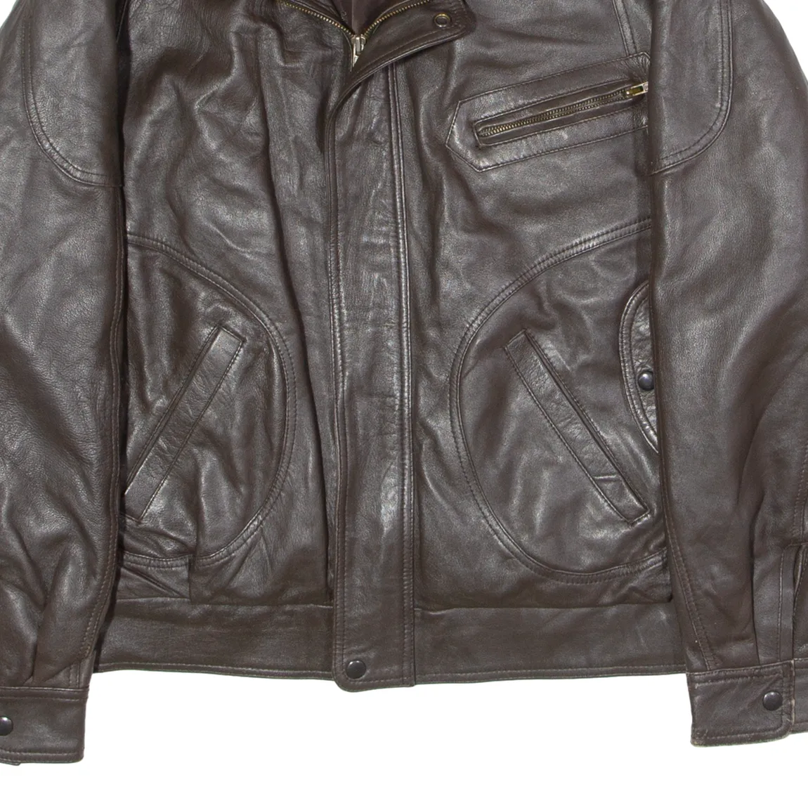 KONELY CUIR Mens Biker Jacket Brown Leather 90s XL