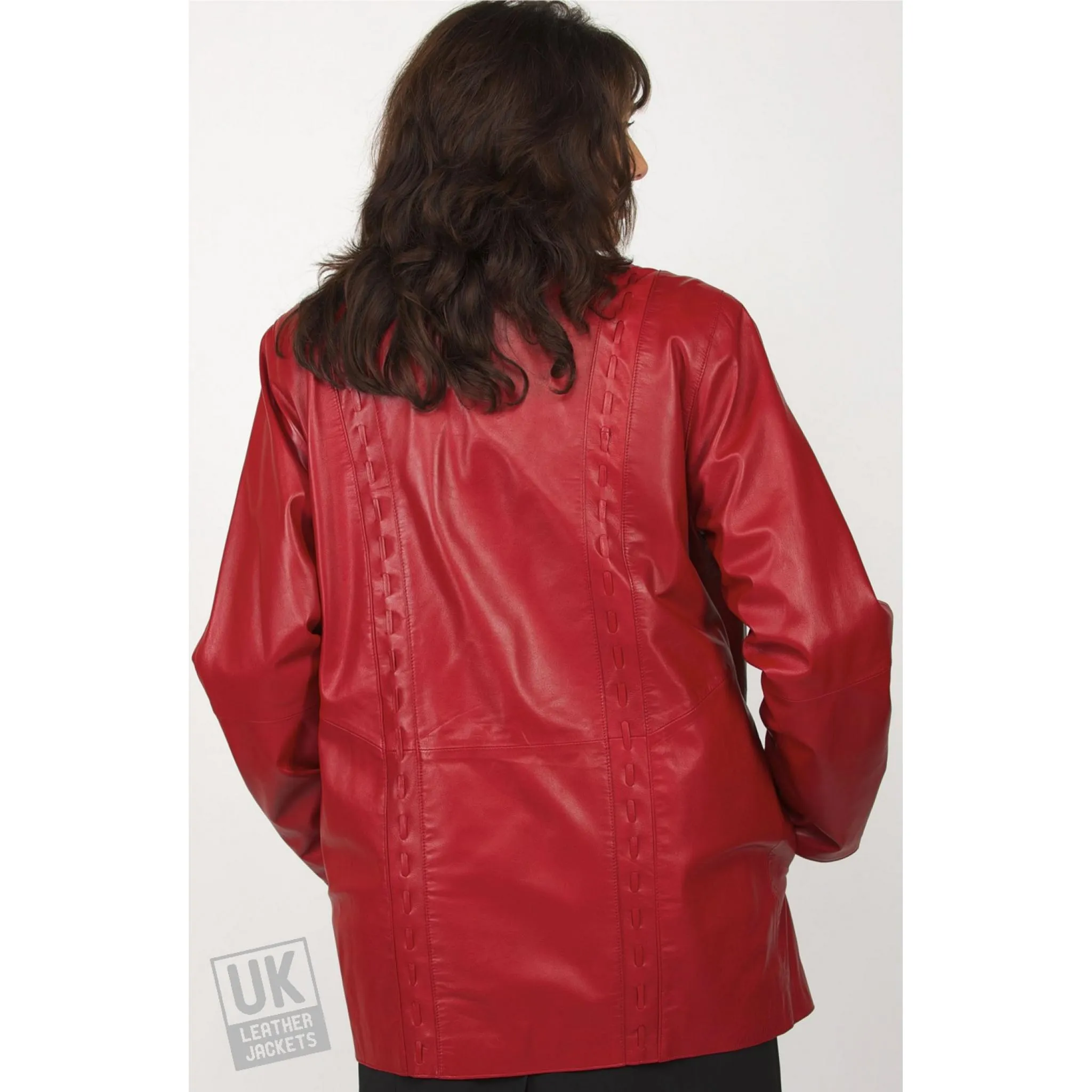 Ladies 3/4 Length Red Leather Jacket - Faith - Plus Size | Free UK Delivery