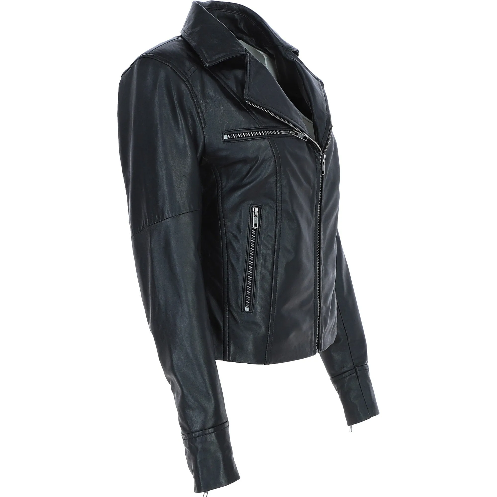 Ladies  Ashwood Leather Biker Jacket Black: AWL-1991