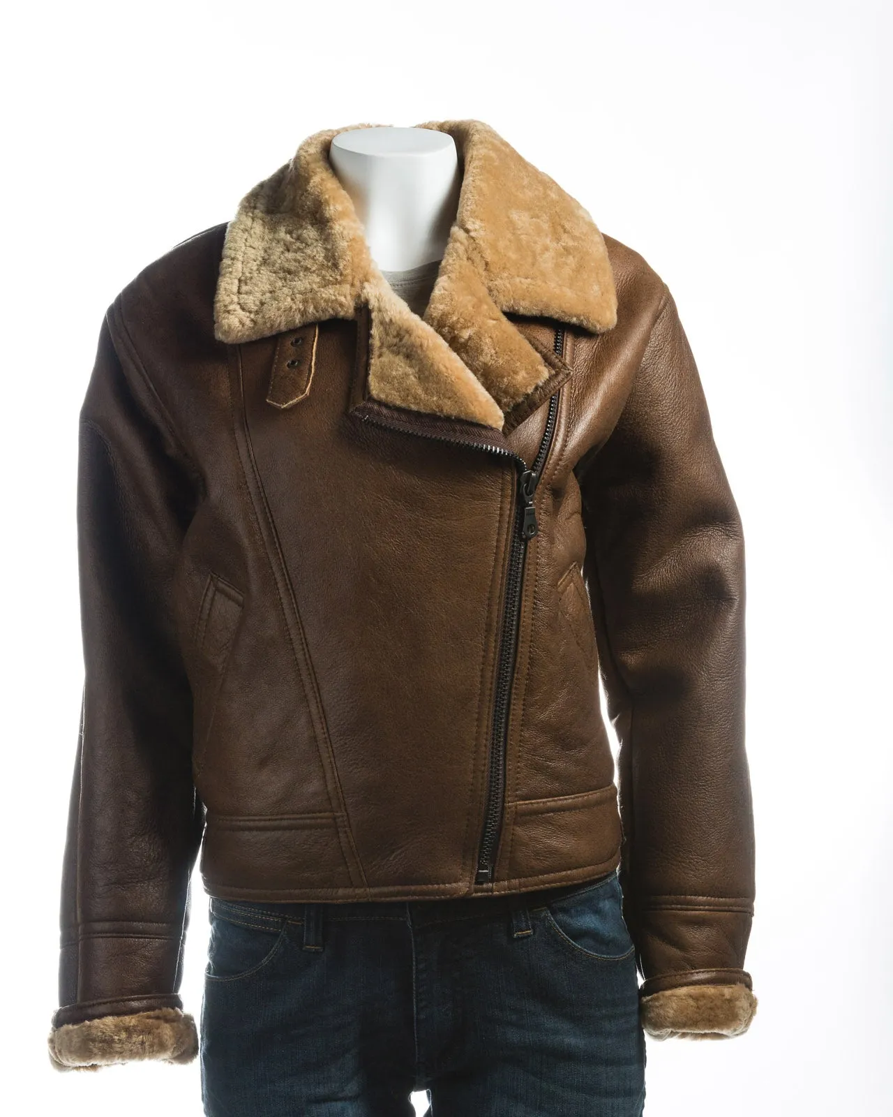 Ladies Asymmetric Zip Sheepskin Flight Jacket: Nora