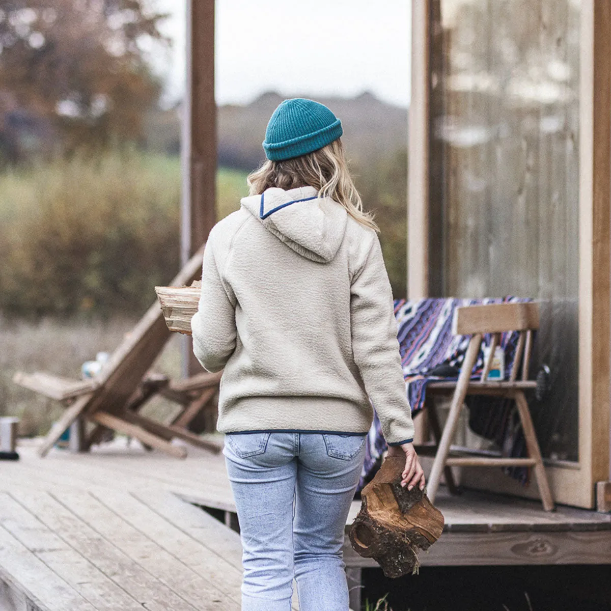 Lake Full Zip Hooded Recycled Sherpa Fleece - Oatmeal