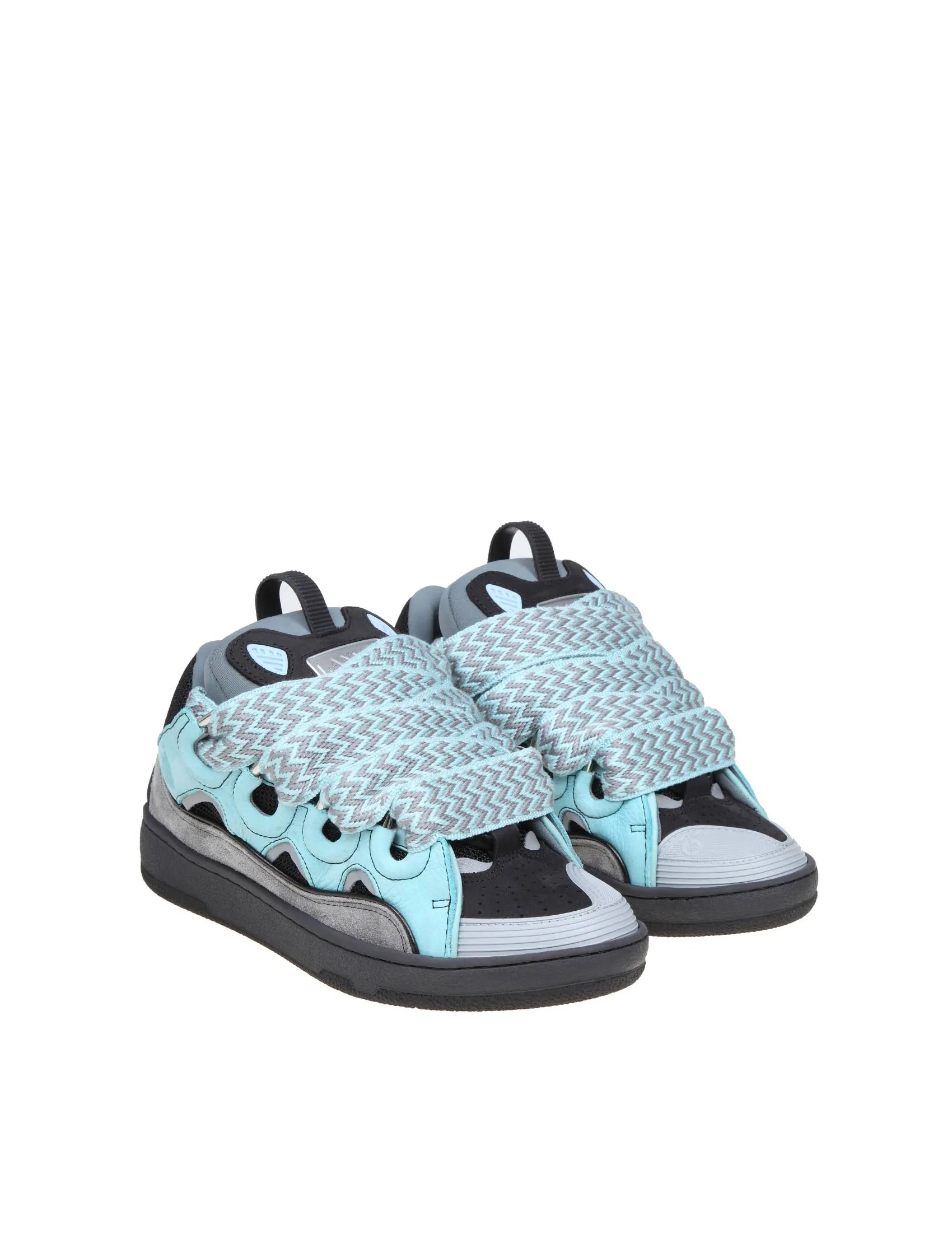 LANVIN CURB SNEAKERS IN SUEDE AND FABRIC COLOR LIGHT BLUE/ANTHRACITE