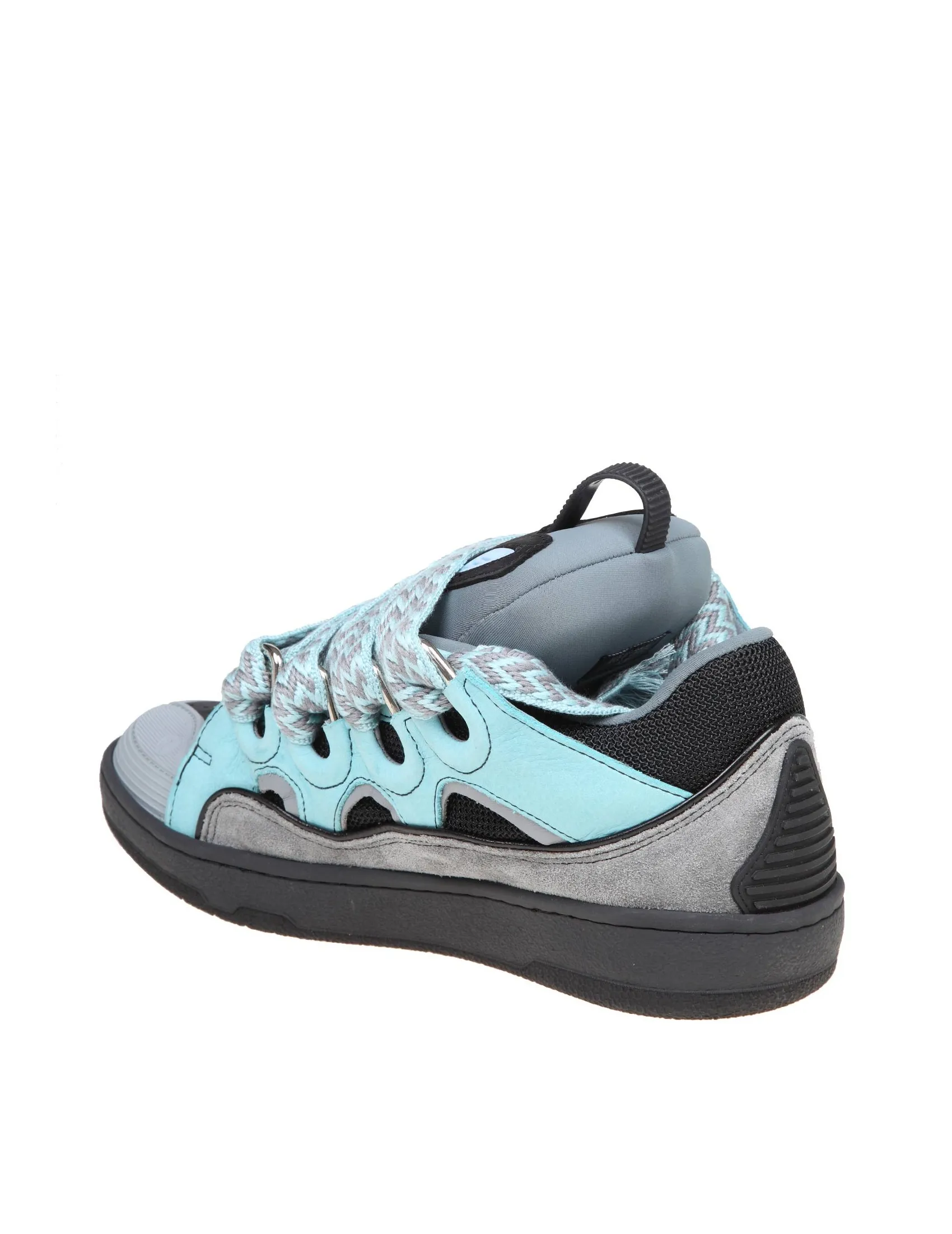 LANVIN CURB SNEAKERS IN SUEDE AND FABRIC COLOR LIGHT BLUE/ANTHRACITE