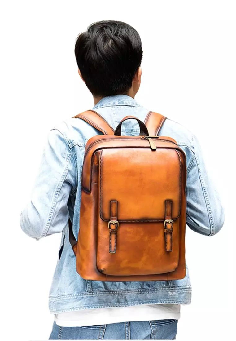 Lara Men's Retro Rubbing Cow Leather Business Backpack