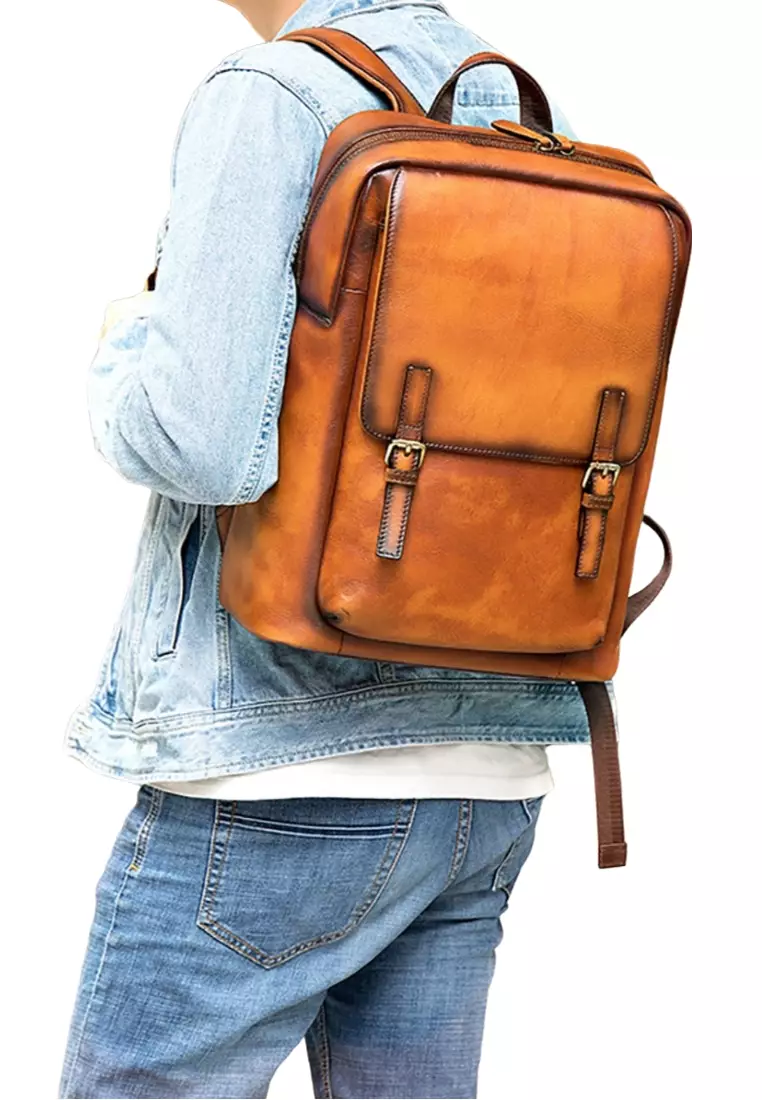 Lara Men's Retro Rubbing Cow Leather Business Backpack