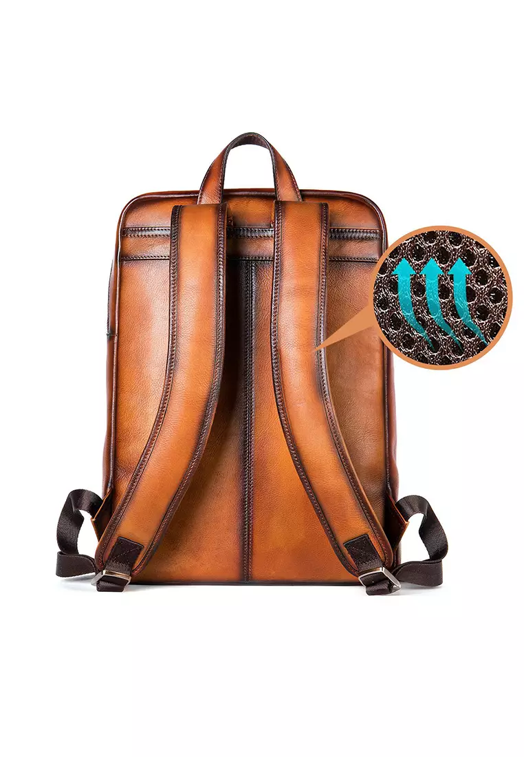 Lara Men's Retro Rubbing Cow Leather Business Backpack