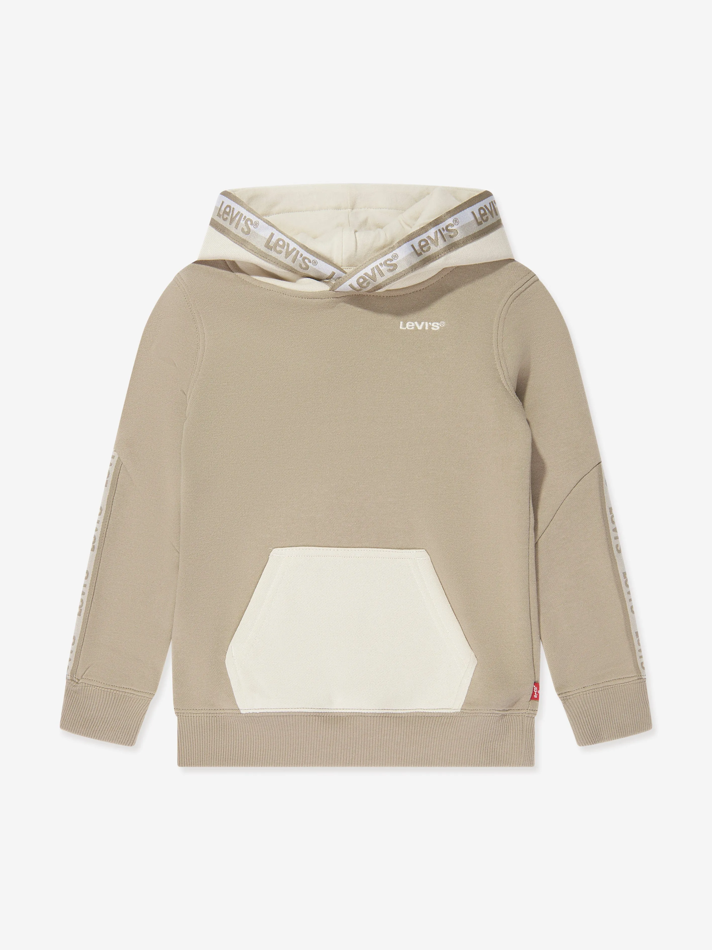 Levi's Wear Boys Logo Taping Pullover Hoodie in Beige