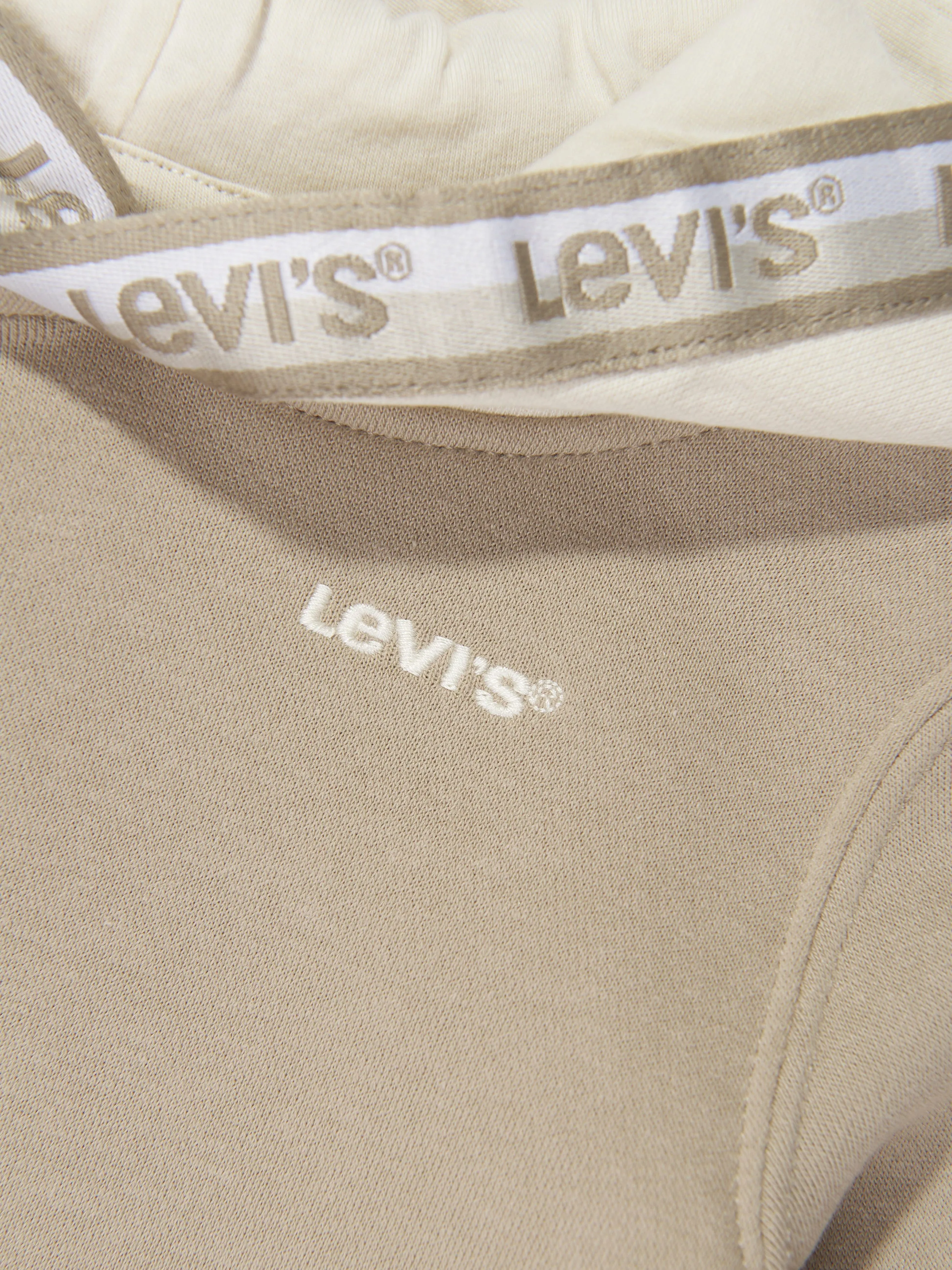 Levi's Wear Boys Logo Taping Pullover Hoodie in Beige