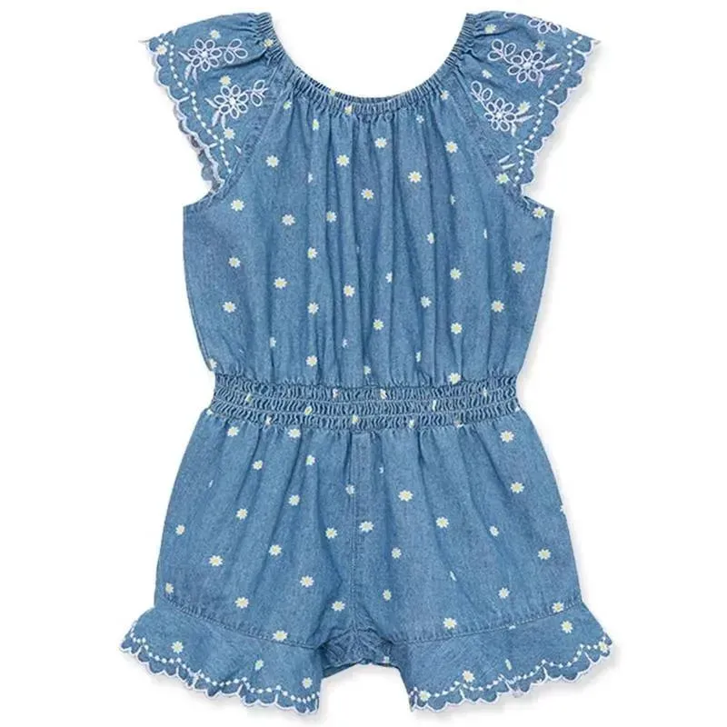 Little Me - Baby Girl Chambray Woven Romper