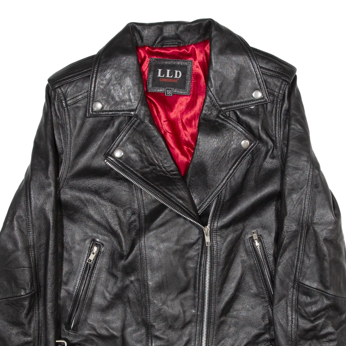 LLD ORIGINAL Womens Biker Jacket Black Leather S