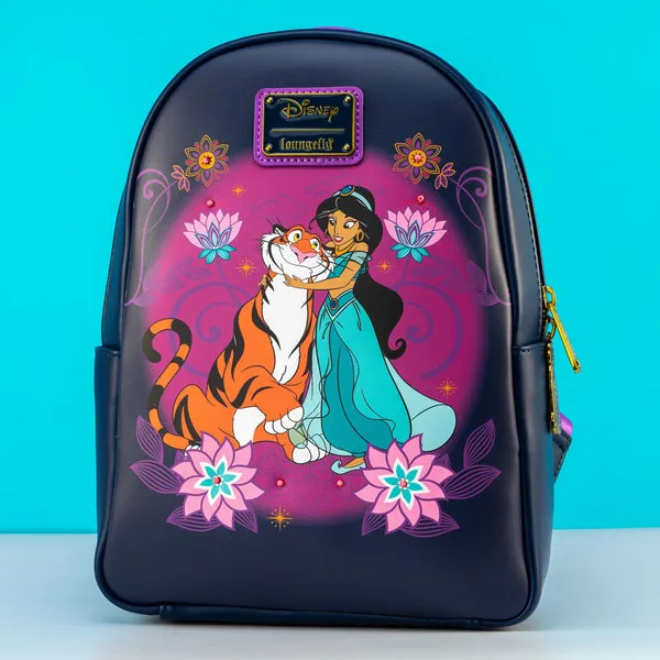 Loungefly x Disney Aladdin Princess Jasmine and Rajah Floral Print Mini Backpack