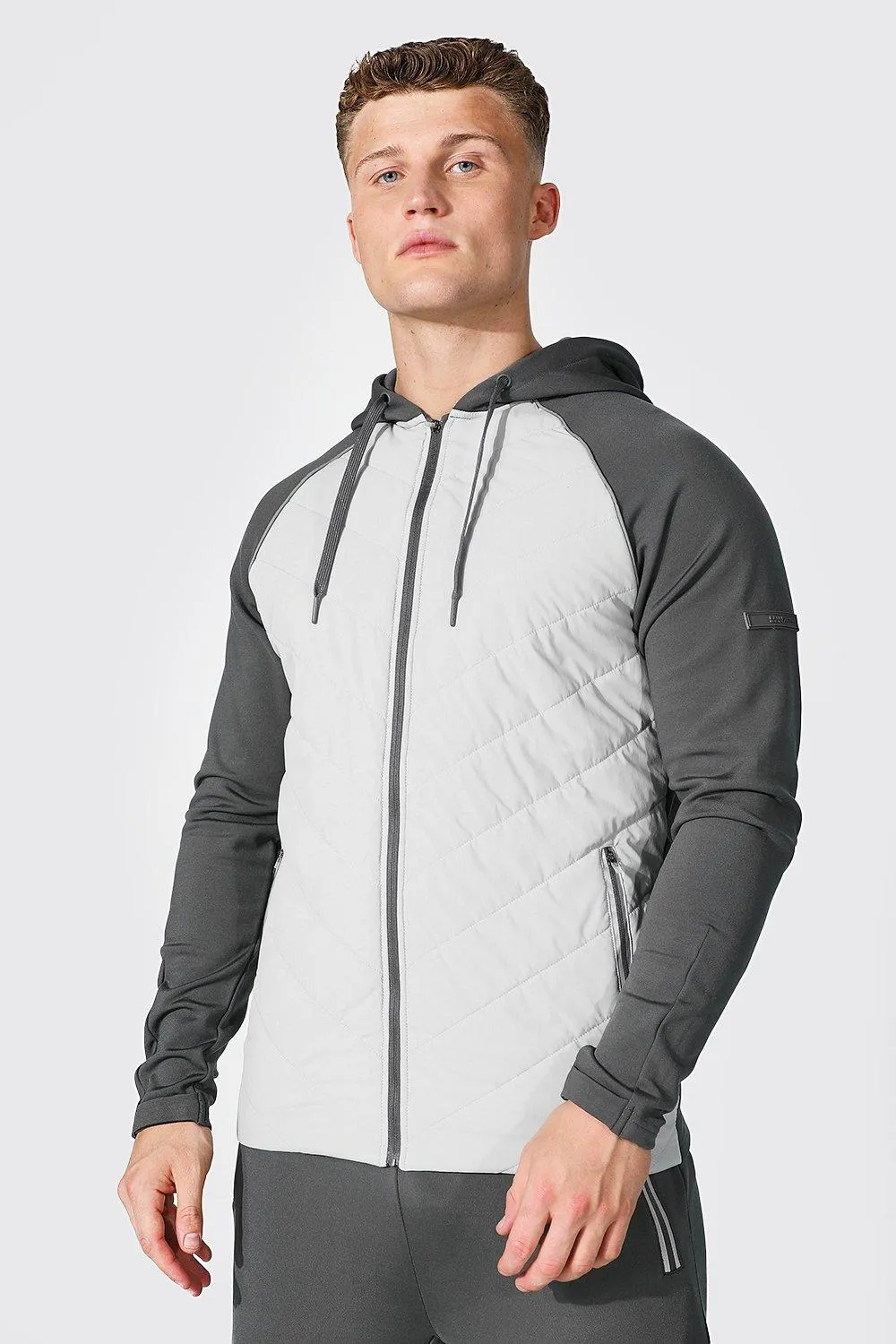 Man Active Gym Quilted Zip Thru Hoodie | boohooMAN UK