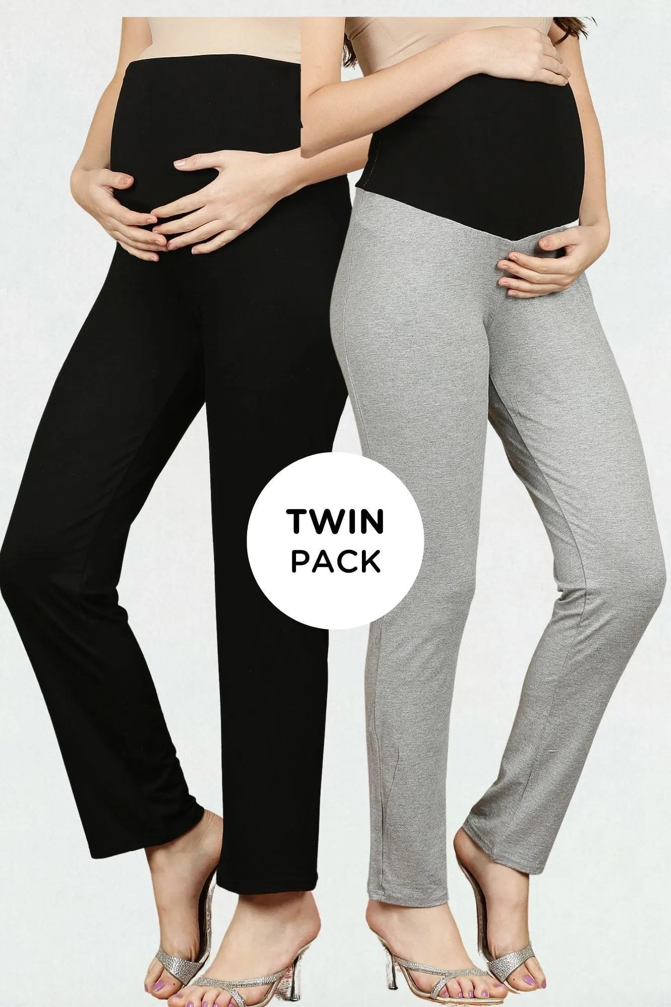 Maternity Black & Grey Leggings - Twin Pack