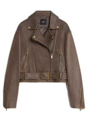 Maxmara Weekend Saletta Leather Jacket Dark Brown | Luxury and style at your fingertips