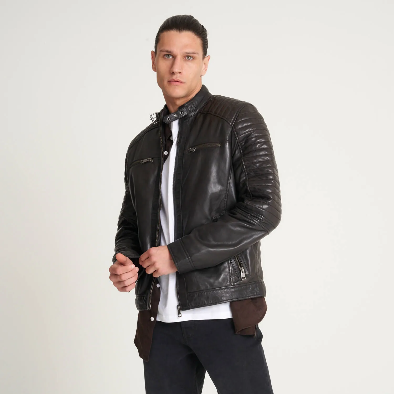 Men's Chrome-Free Dark Brown Leather Jacket - Barneys Originals