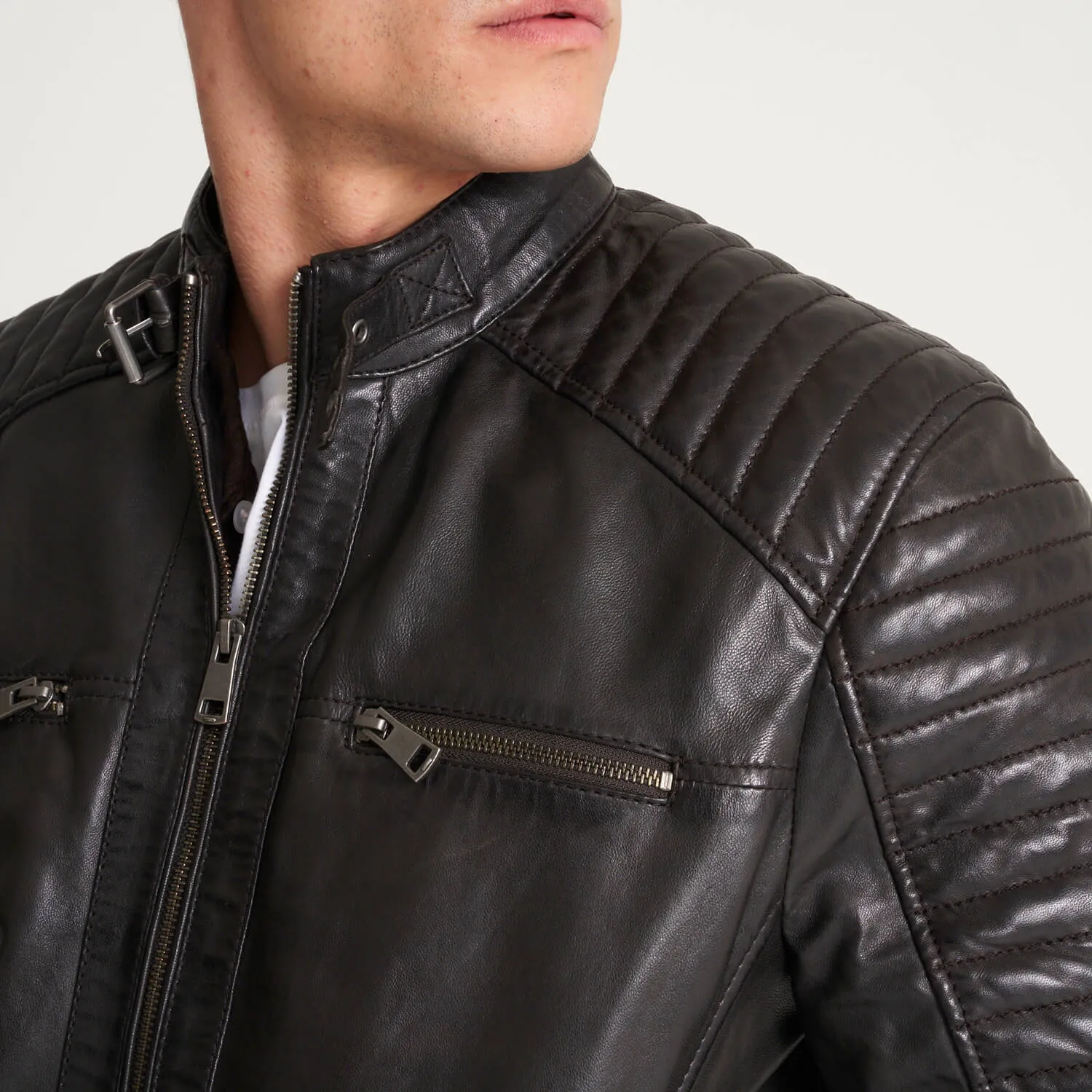 Men's Chrome-Free Dark Brown Leather Jacket - Barneys Originals