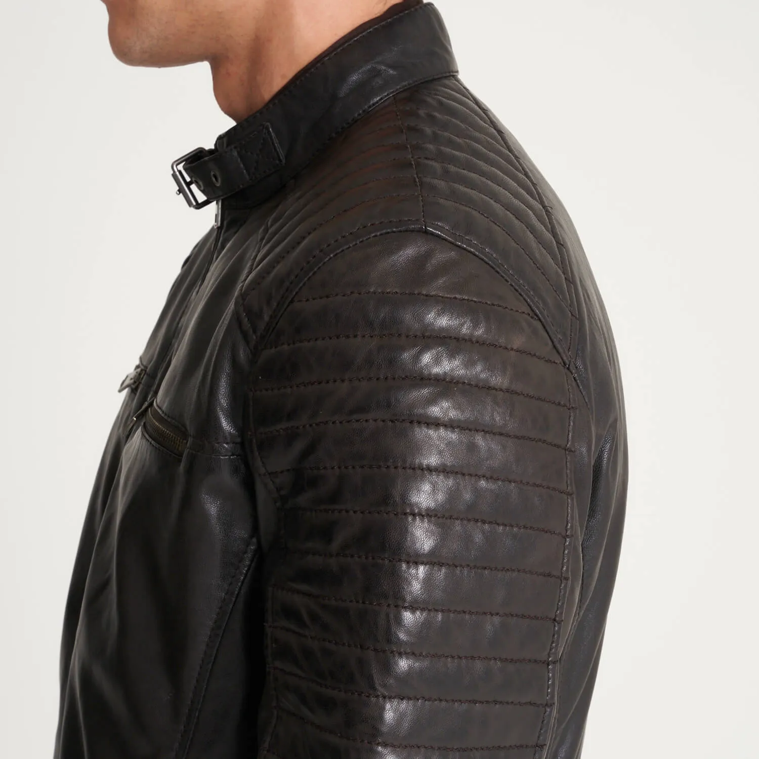 Men's Chrome-Free Dark Brown Leather Jacket - Barneys Originals