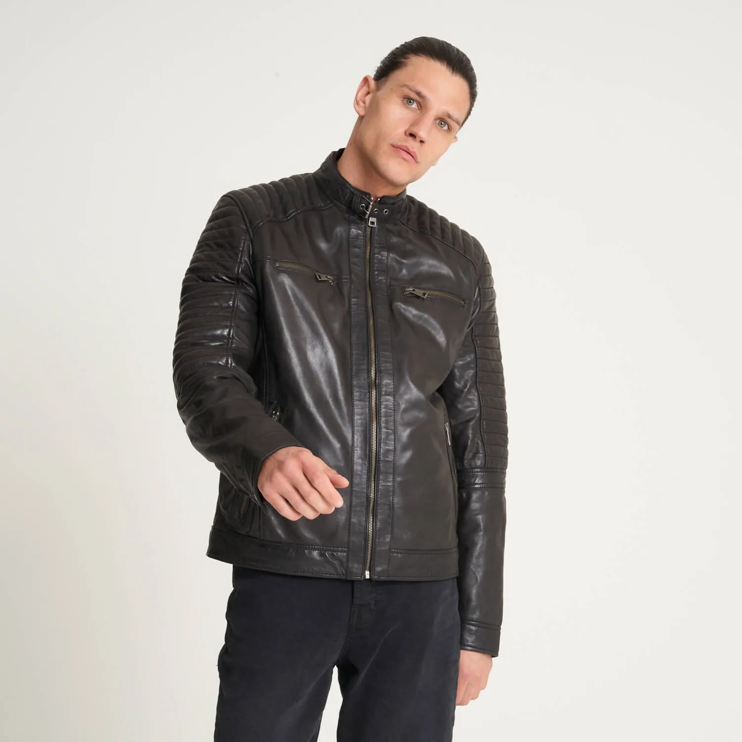 Men's Chrome-Free Dark Brown Leather Jacket - Barneys Originals