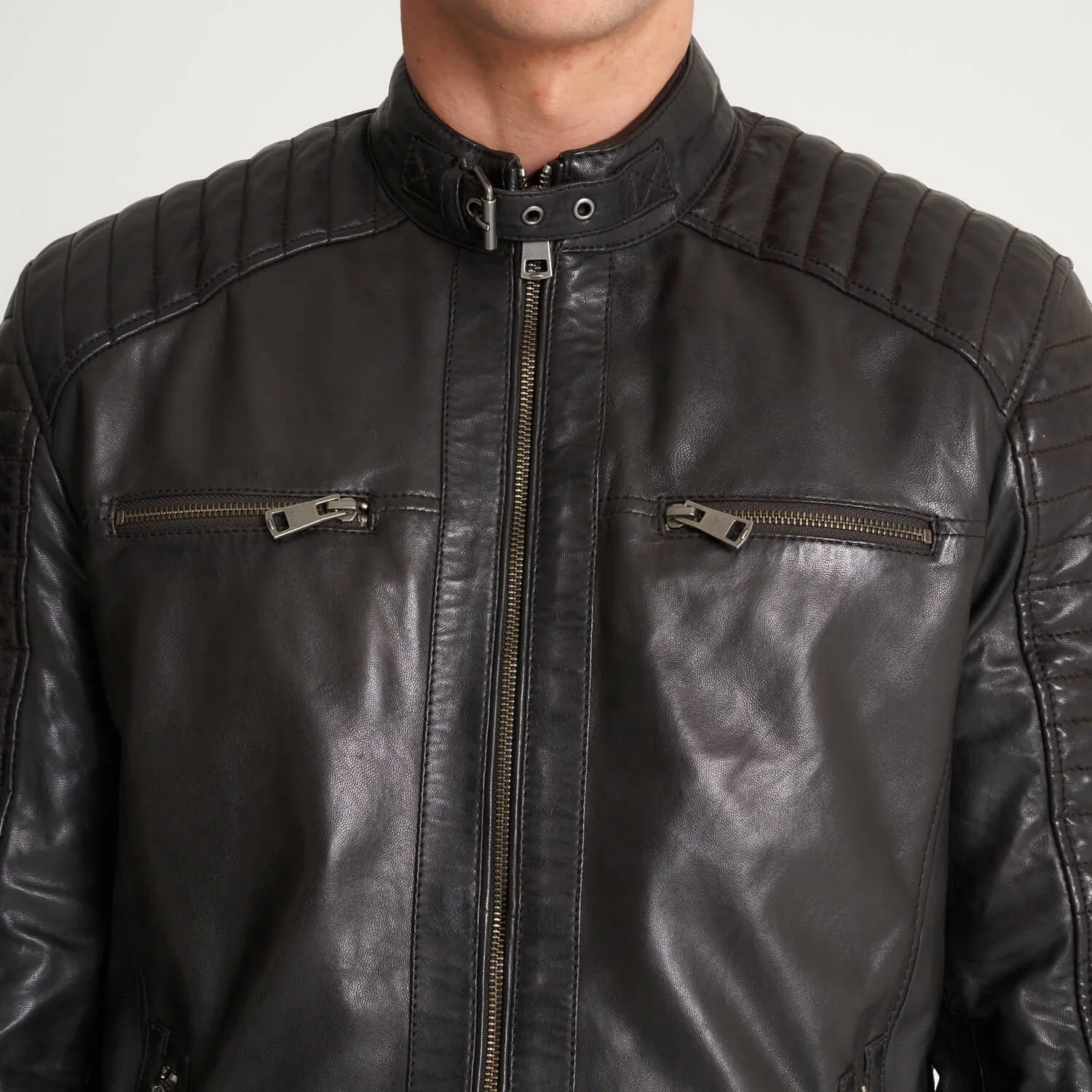 Men's Chrome-Free Dark Brown Leather Jacket - Barneys Originals