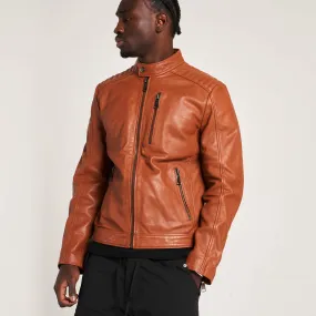 Men's Chrome-Free Leather Racer Jacket in Tan - Barneys Originals