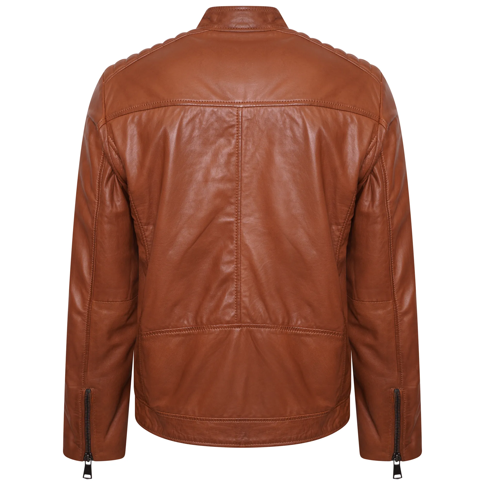 Men's Chrome-Free Leather Racer Jacket in Tan - Barneys Originals