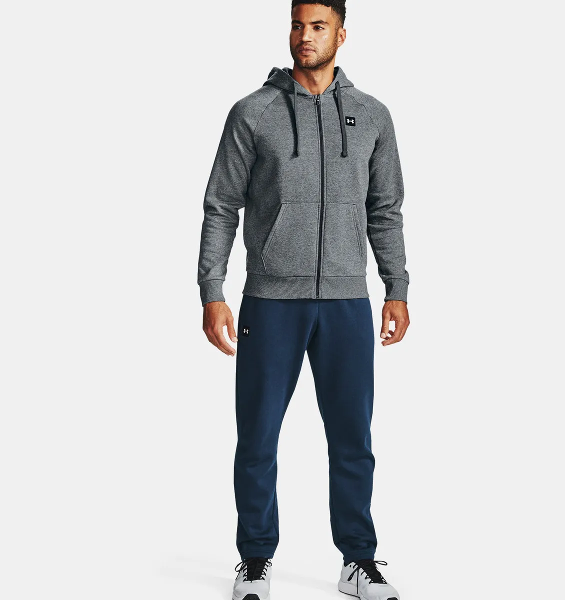 Men's | Under Armour | 1357111-012 | Rival Fleece Full Zip Hoodie | Pitch Gray Light Heather / Onyx White