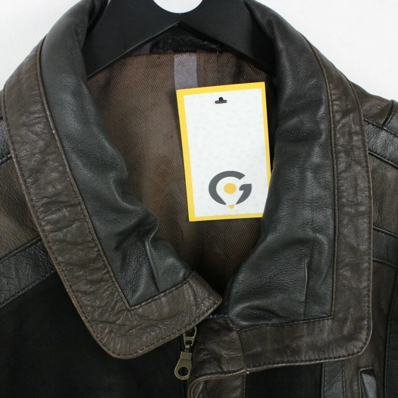 Mens 80s Leather Biker Jacket Brown | Large