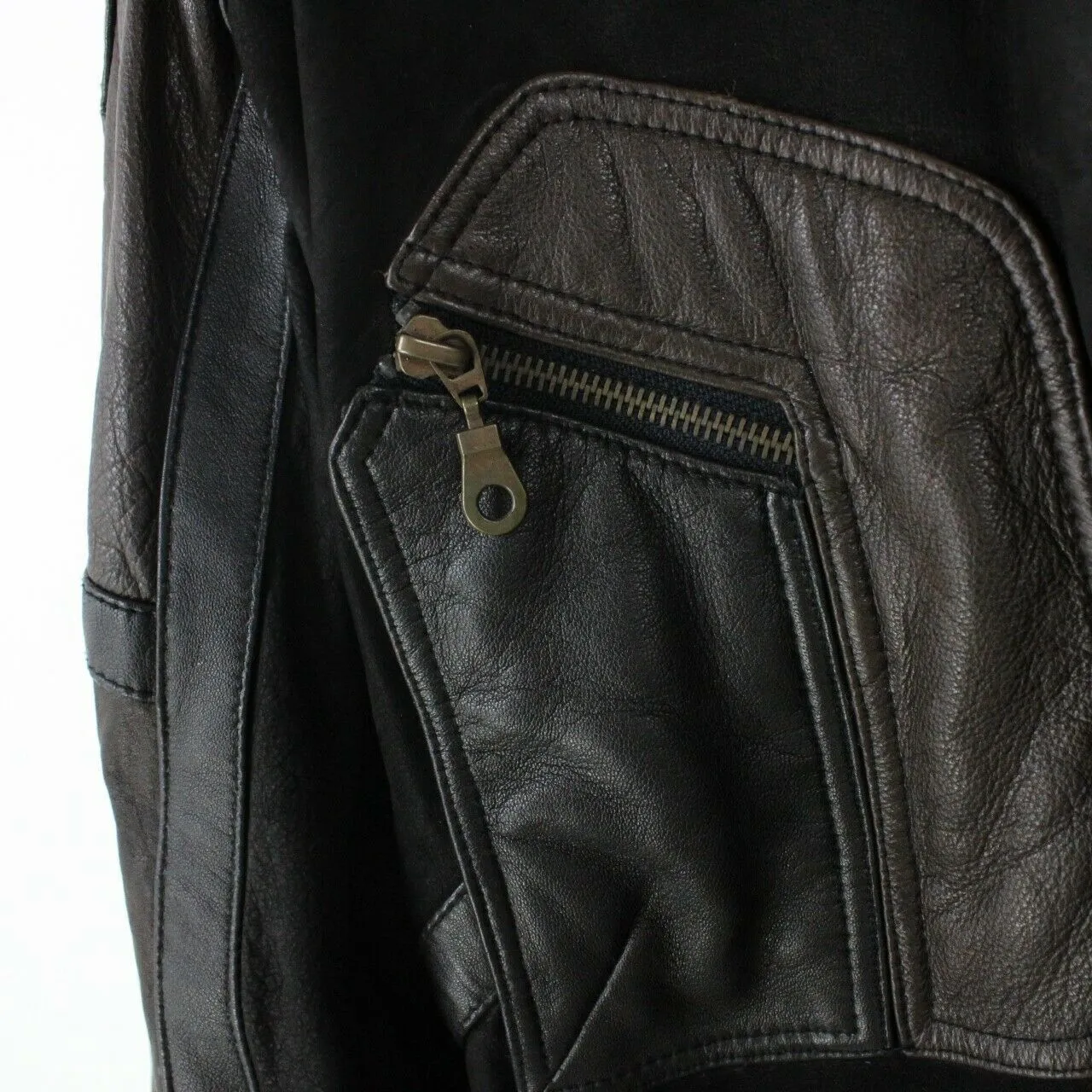 Mens 80s Leather Biker Jacket Brown | Large