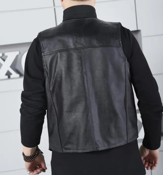 Men's Autumn Bussiness Casual Outerwear Leather Vest Style Jacket