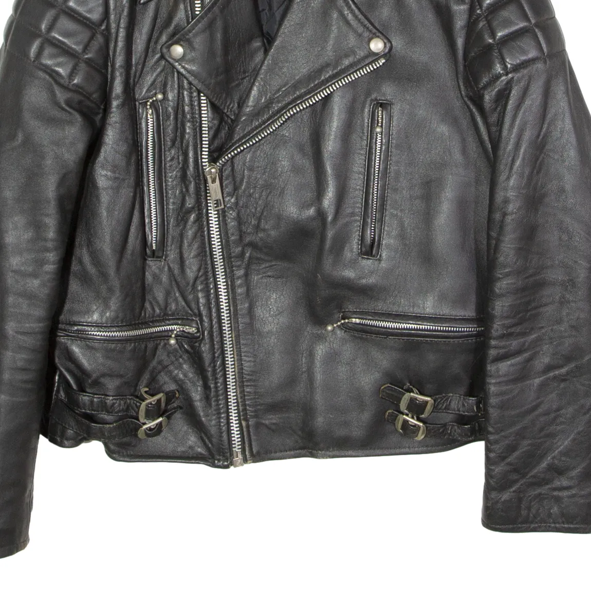 Mens Biker Jacket Black Leather 90s M