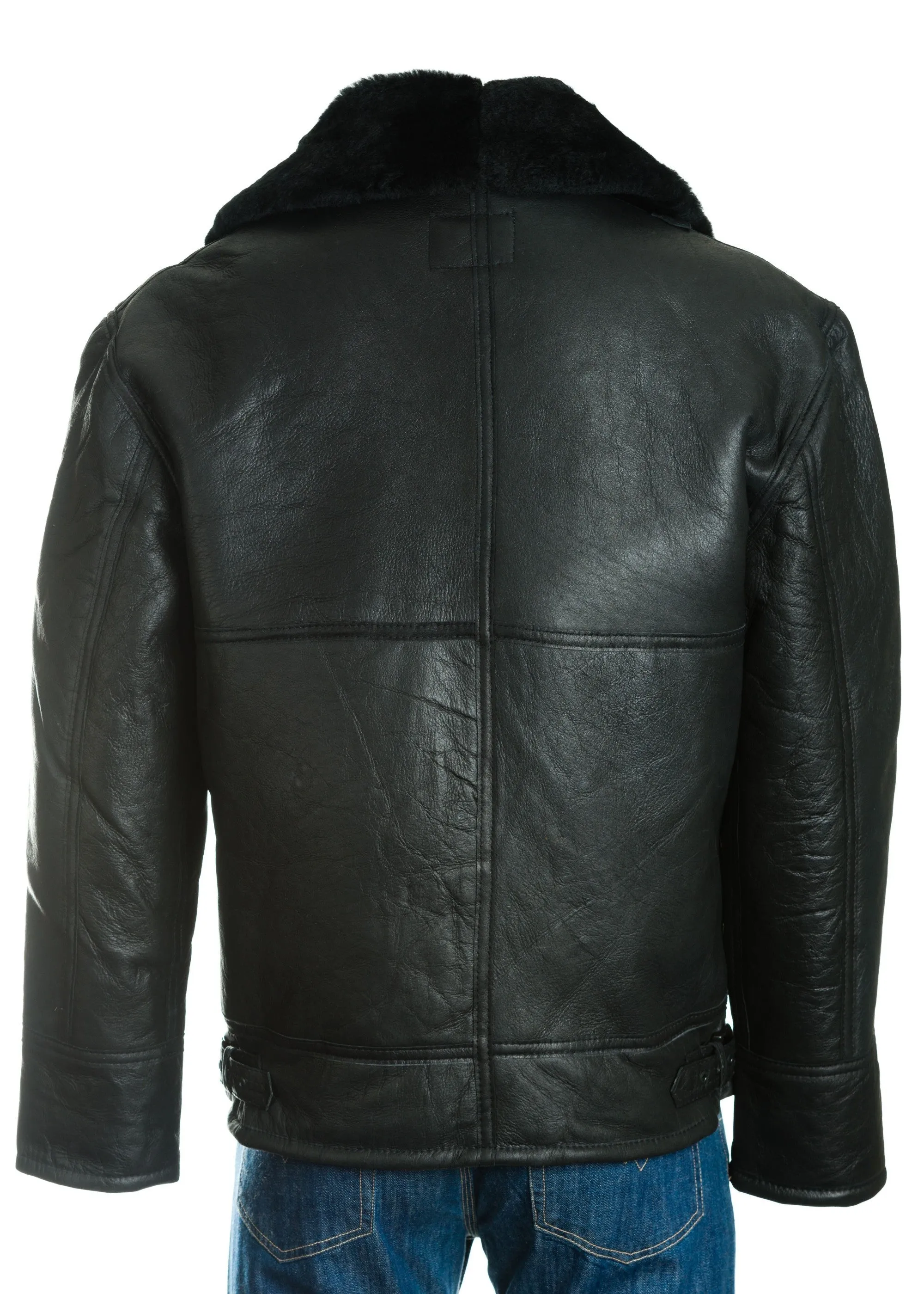 Men's Black B3 Style Vertical Zip Sheepskin Aviator Pilot Flight Jacket: Liberaci