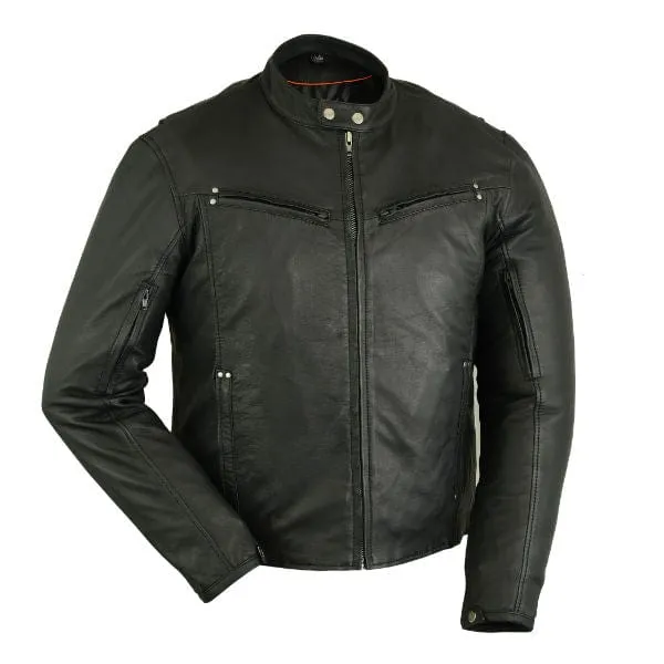 Men's Black Distressed Naked Lambskin Leather Biker Jacket