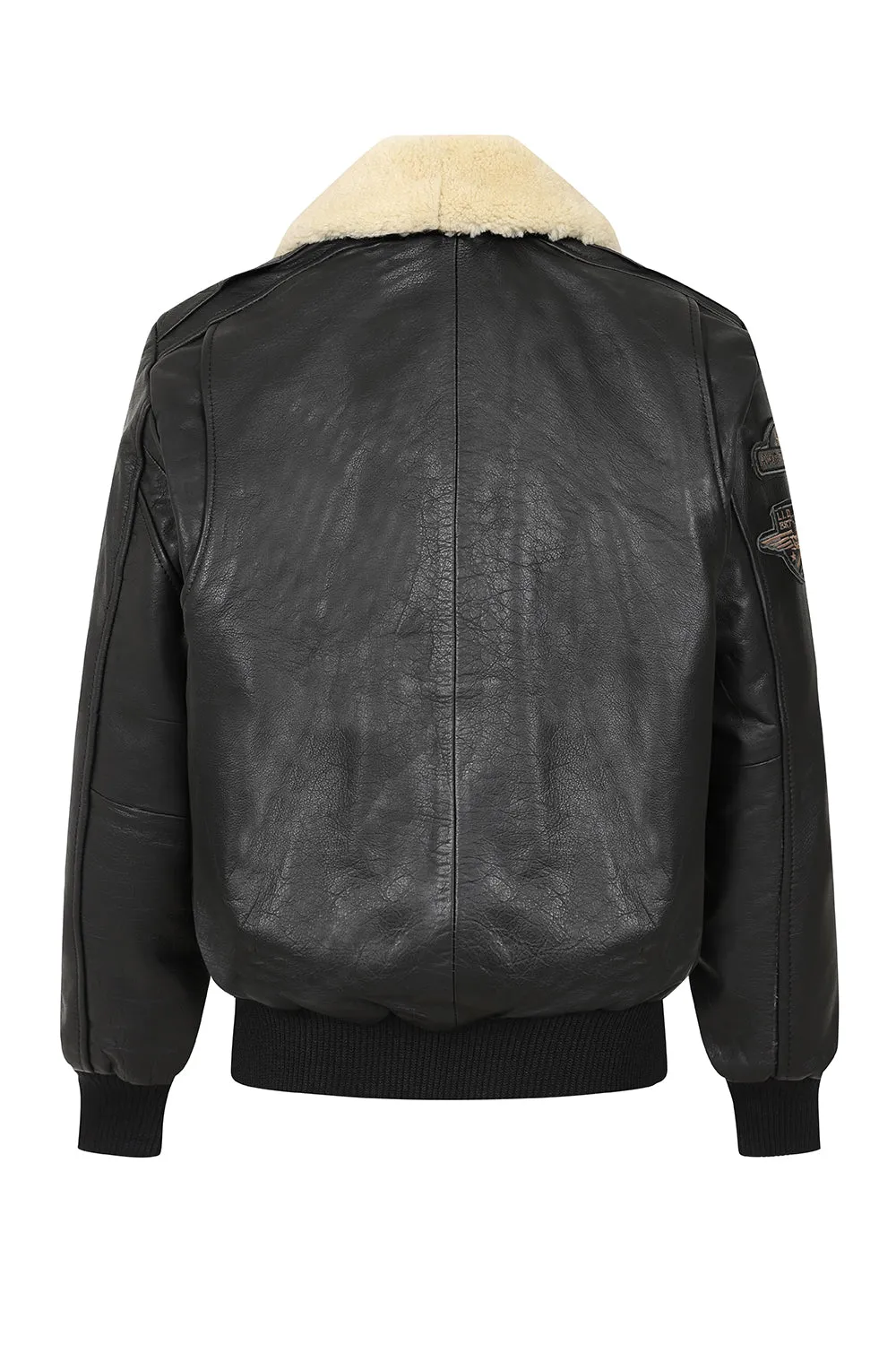 Men's Black Real Leather Pilot Jacket with Detachable Fur Collar - 'HARRY'