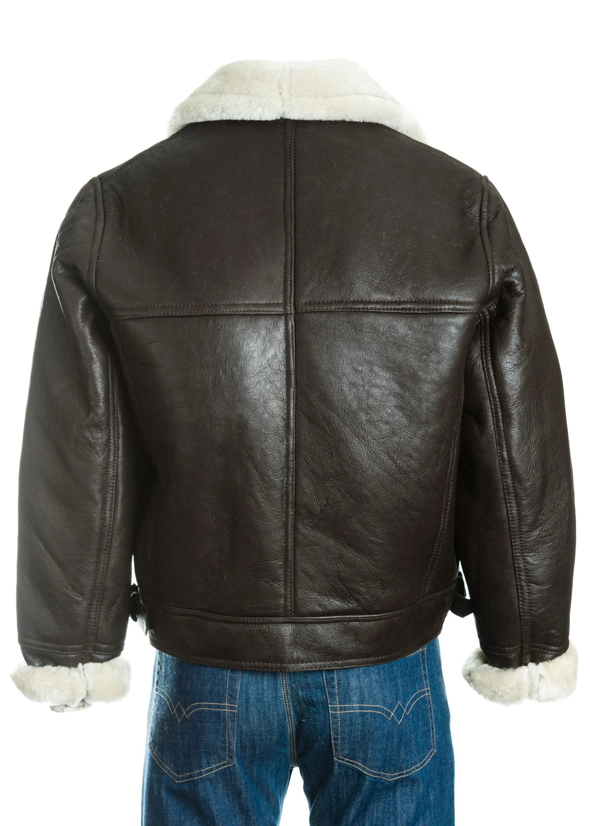 Men's Brown & Cream Asymmetric Zip Sheepskin Aviator Pilot Flight Jacket: Vincenzo