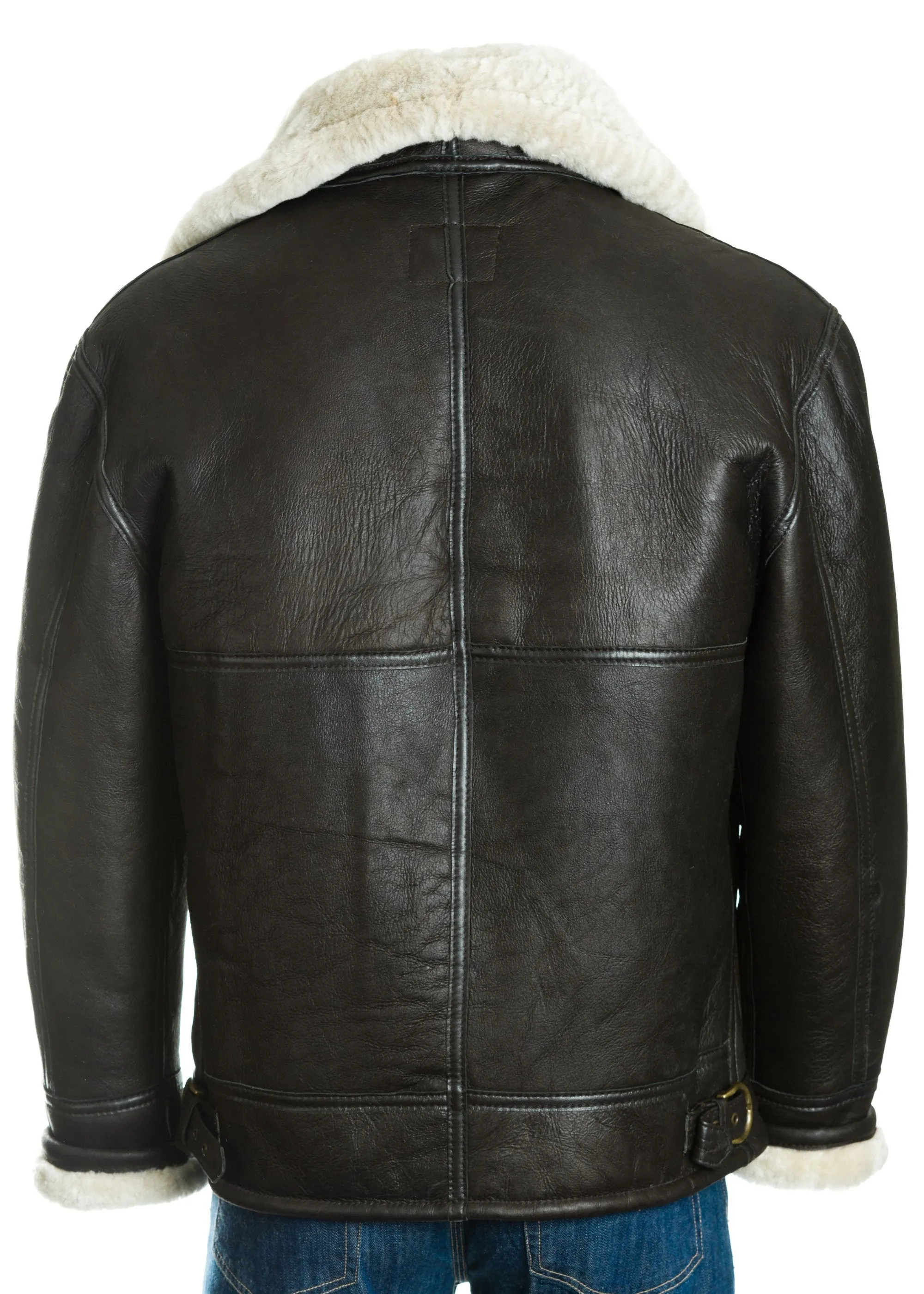 Men's Brown and Cream B3 Style Vertical Zip Sheepskin Aviator Pilot Flight Jacket: Liberaci