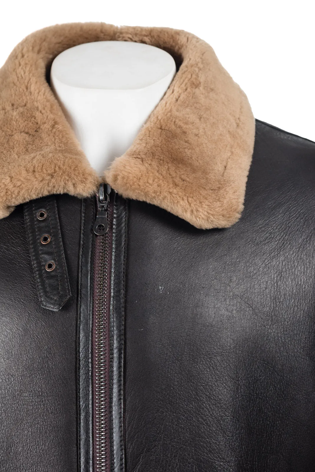 Men's Brown and Ginger B3 Style Vertical Zip Sheepskin Aviator Pilot Flight Jacket: Liberaci