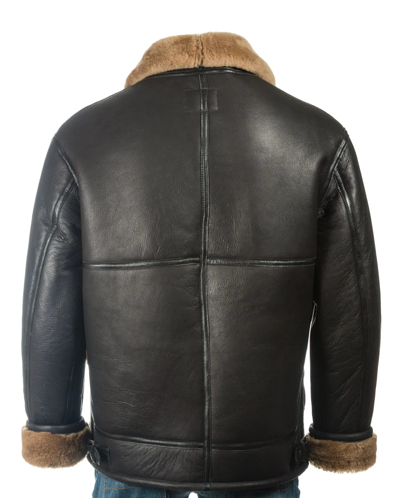 Men's Brown and Ginger B3 Style Vertical Zip Sheepskin Aviator Pilot Flight Jacket: Liberaci