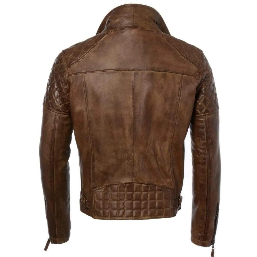 Mens Diamond Vintage Brown Biker Leather Biker Jacket : Soltau