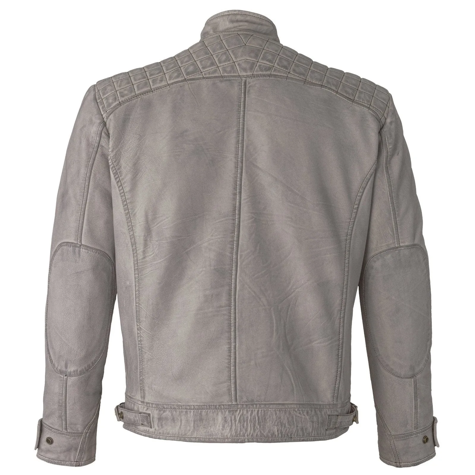 Mens Retro Vintage Grey Style Zipped Diamond Casual Biker Leather Jacket