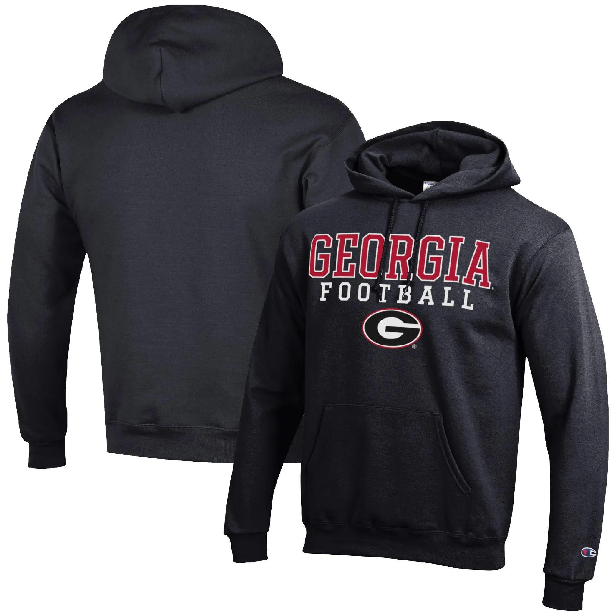 Men's Champion Black Georgia Bulldogs Football Stack Pullover Hoodie