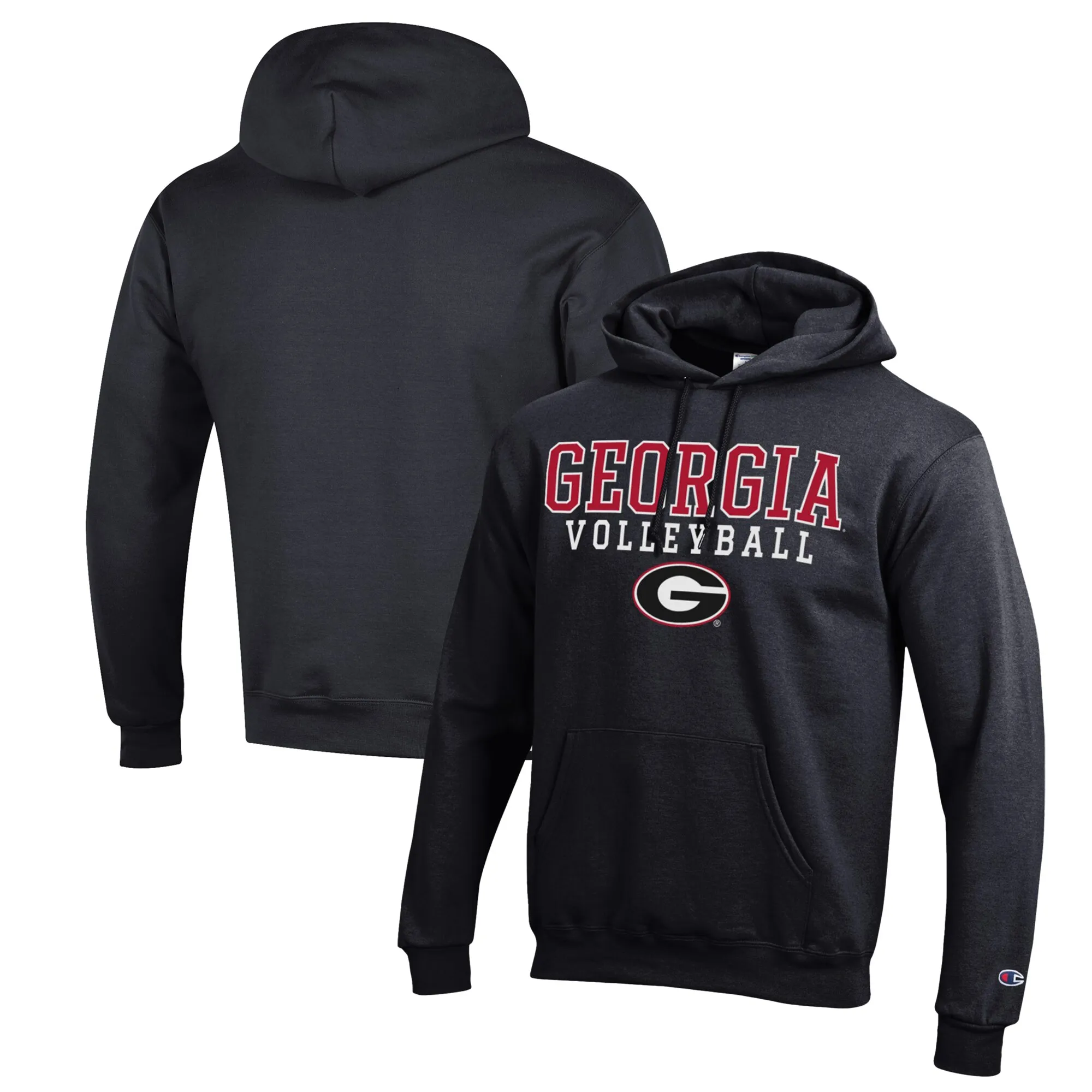 Men's Champion Black Georgia Bulldogs Stack Logo Volleyball Powerblend Pullover Hoodie