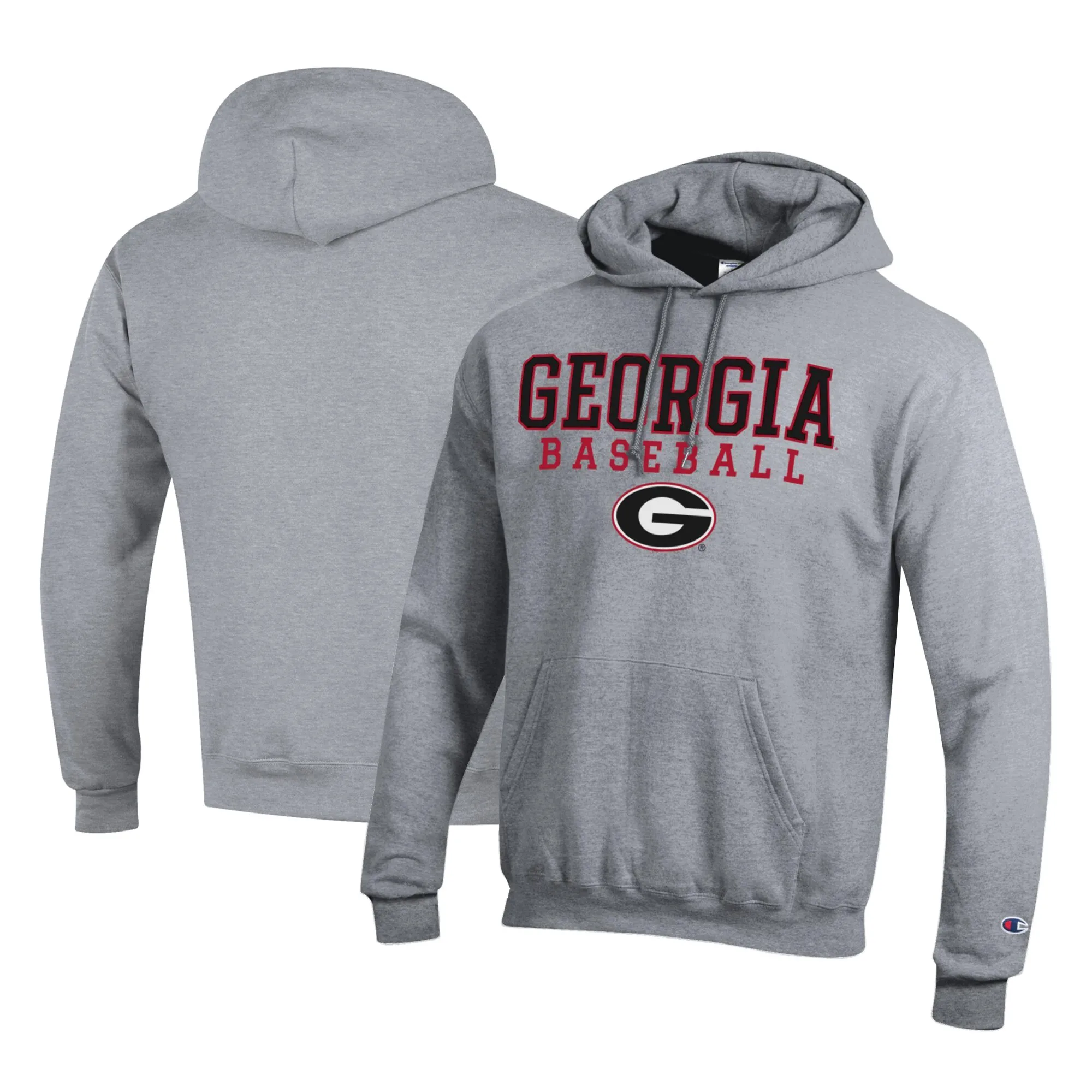 Men's Champion Gray Georgia Bulldogs Stack Logo Baseball Powerblend Pullover Hoodie