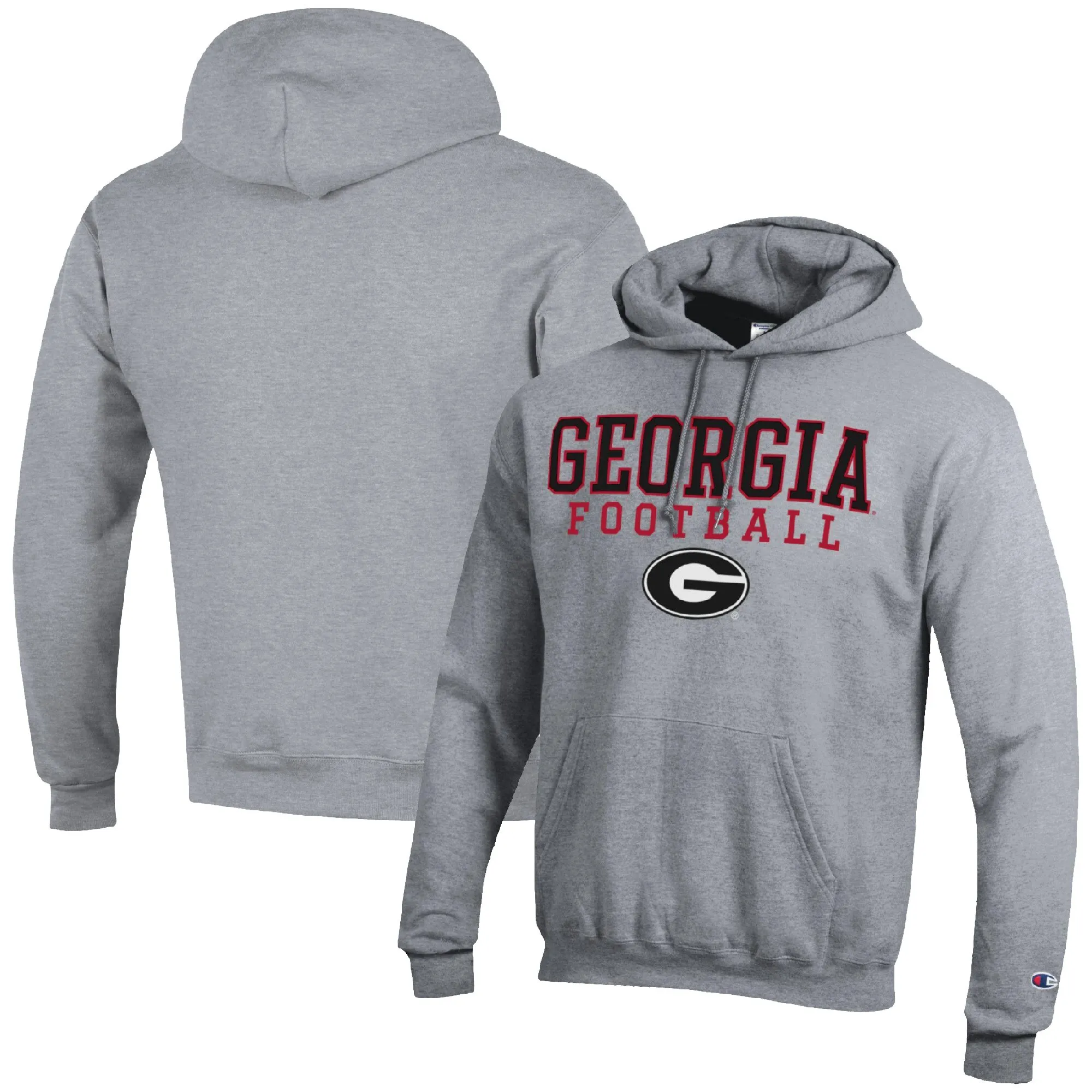 Men's Champion Heather Gray Georgia Bulldogs Football Stack Pullover Hoodie