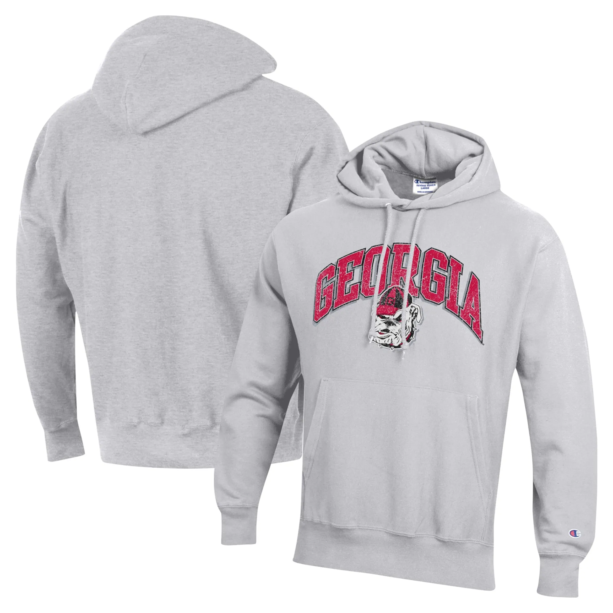 Men's Champion Heather Gray Georgia Bulldogs Vault Late Night Reverse Weave Pullover Hoodie