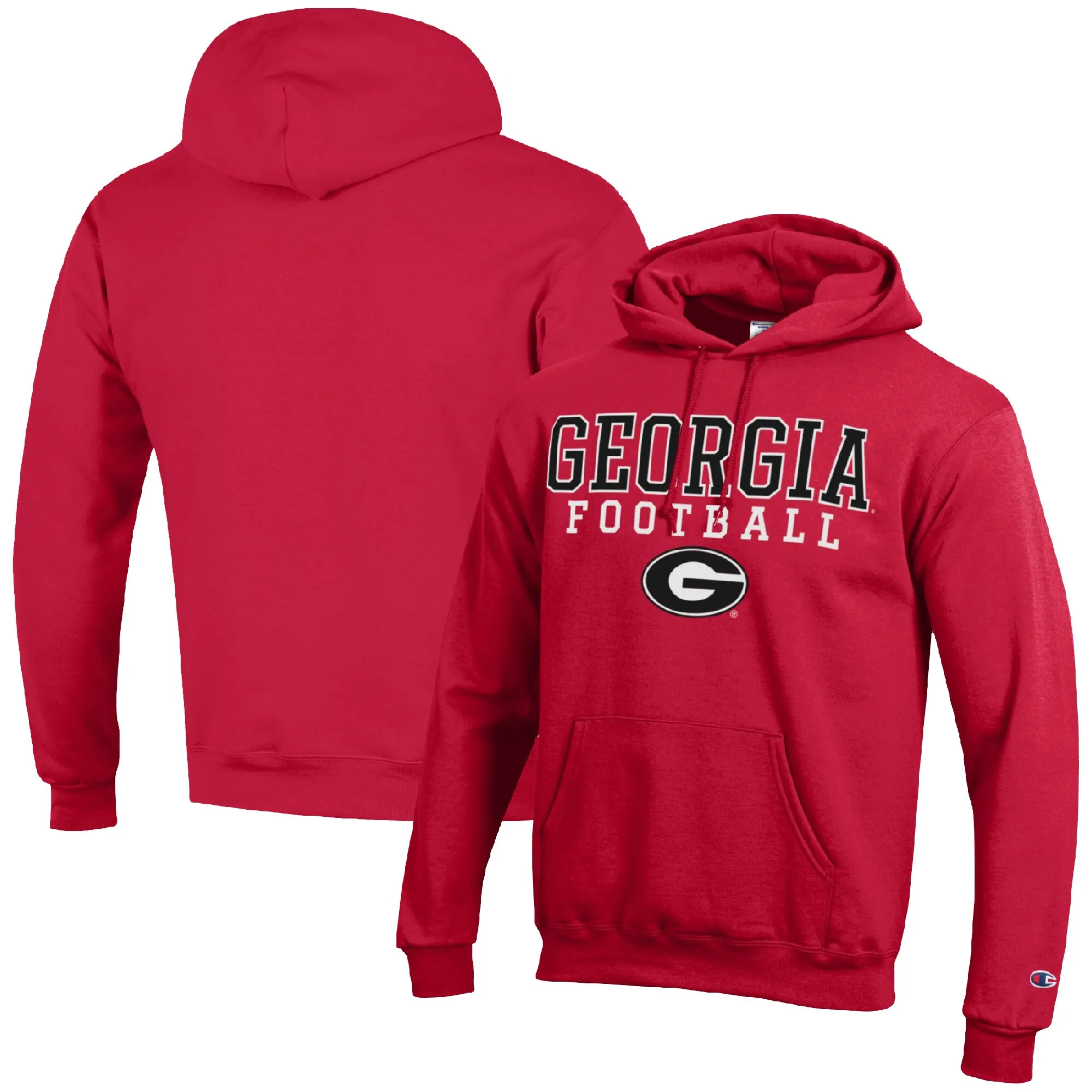 Men's Champion Red Georgia Bulldogs Football Stack Pullover Hoodie